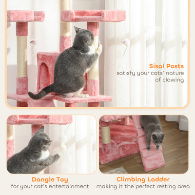 PawHut 173cm Cat Tree Scratching House, Activity Play Centre, Pink 