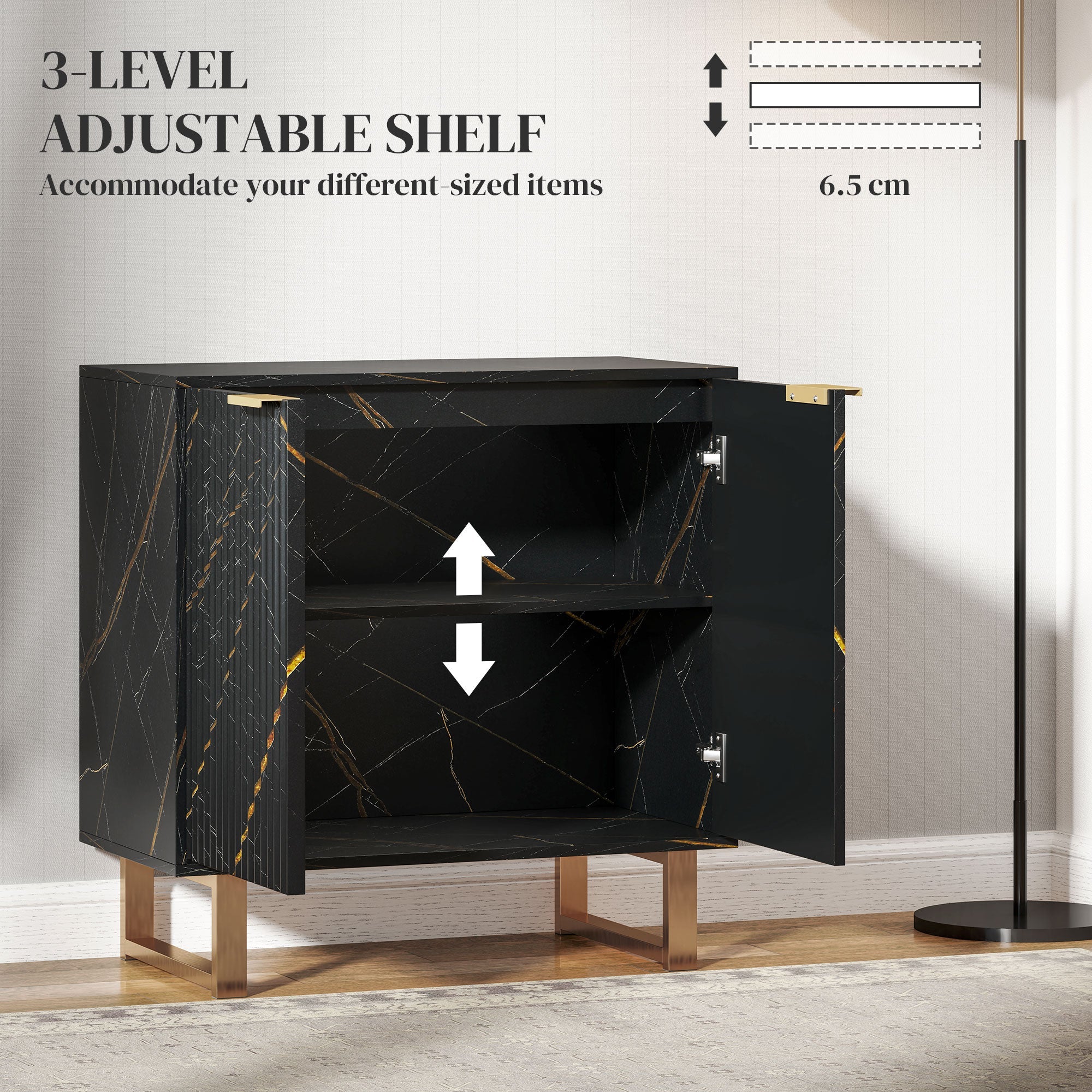 HOMCOM Elegant Storage Sideboard - Black/Gold-Tone 