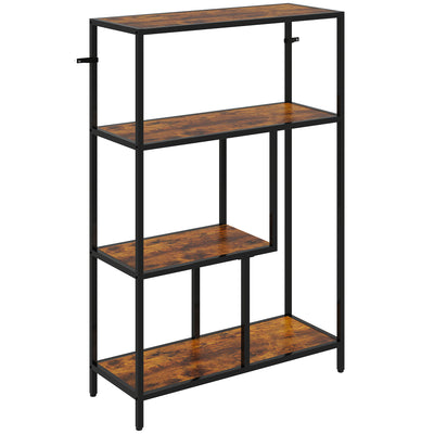 HOMCOM 4-Tier Bookshelf with Open Shelves - Rustic Brown 