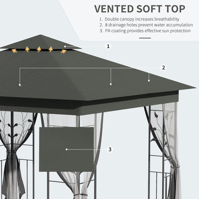 Outsunny 3 x 3(m) Steel Frame Double Roof Garden Gazebo - Grey 