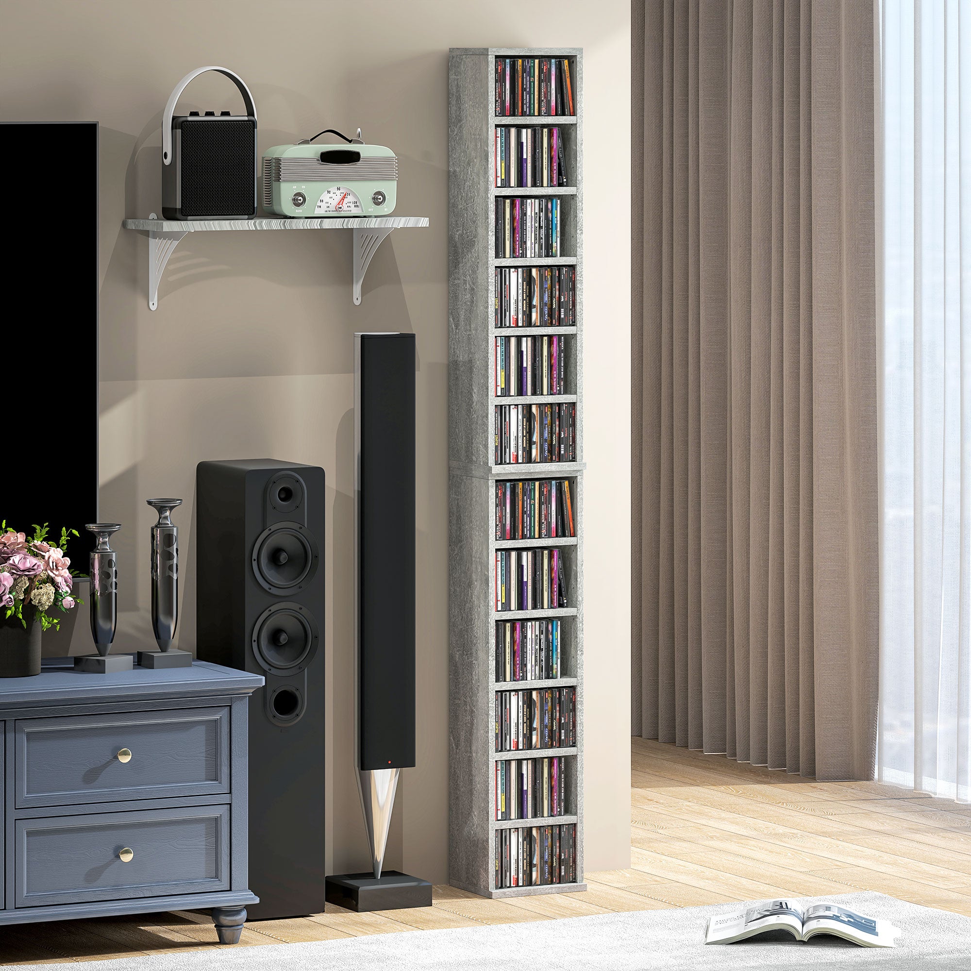HOMCOM Set of Two 102 CD Storage Units - Cement Grey 