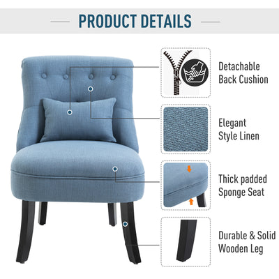 HOMCOM Fabric Single Sofa Dining Chair Tub Chair Upholstered W/ Pillow Solid Wood Leg Home Living Room Furniture Blue 