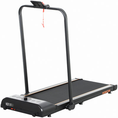 HOMCOM Foldable Walking Treadmill, with LED Display and Wheels, for Home, Office, Fitness Studio, Orange 
