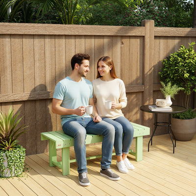 Outsunny Wooden Garden Bench, Backless Outdoor Loveseat with Slatted Seat, Light Green 