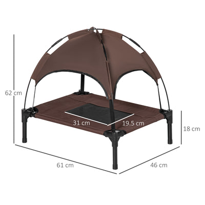 PawHut Raised Dog Bed Waterproof Elevated Pet Cot with Breathable Mesh UV Protection Canopy Coffee, for Small Dogs, 61 x 46 x 62cm 