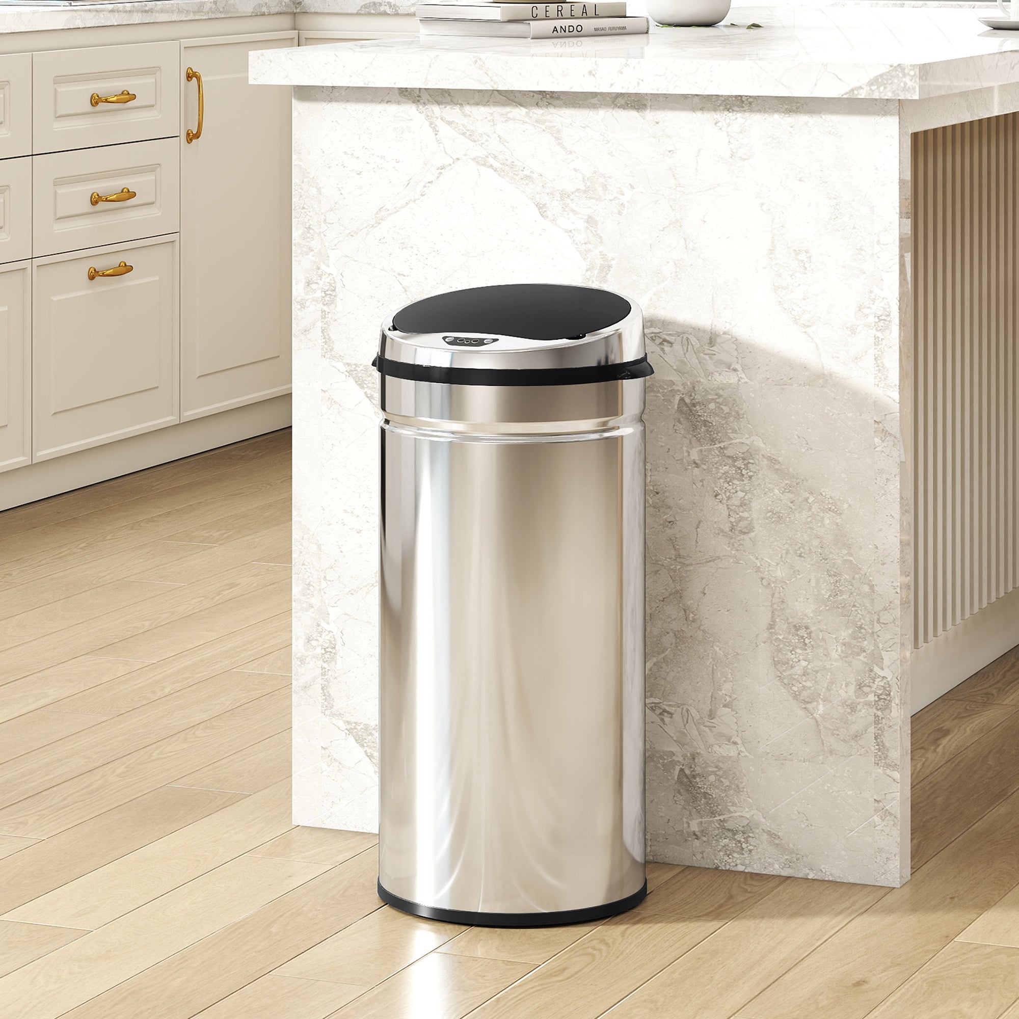 HOMCOM 42L Stainless Steel Sensor Bin - Silver Tone 