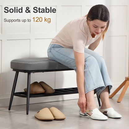 HOMCOM PU Leather Shoe Storage Bench - Grey