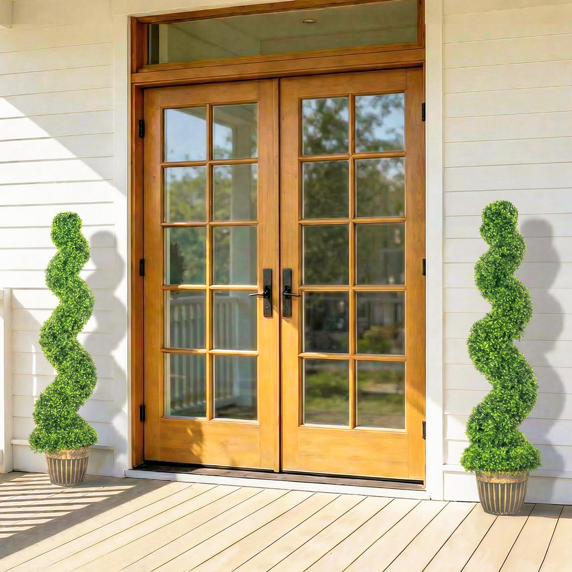 HOMCOM Set of 2 Artificial Plants, Topiary Spiral Boxwood Trees with Pot, for Home Indoor Outdoor Decor, 150cm 