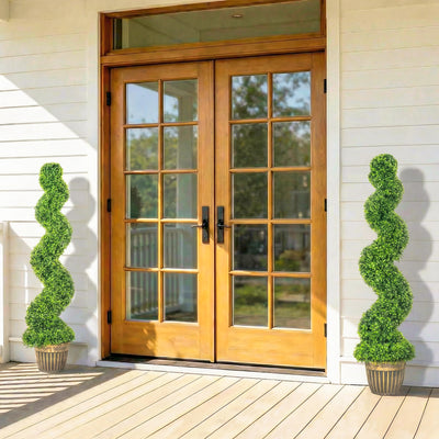 HOMCOM Set of 2 Artificial Plants, Topiary Spiral Boxwood Trees with Pot, for Home Indoor Outdoor Decor, 150cm 