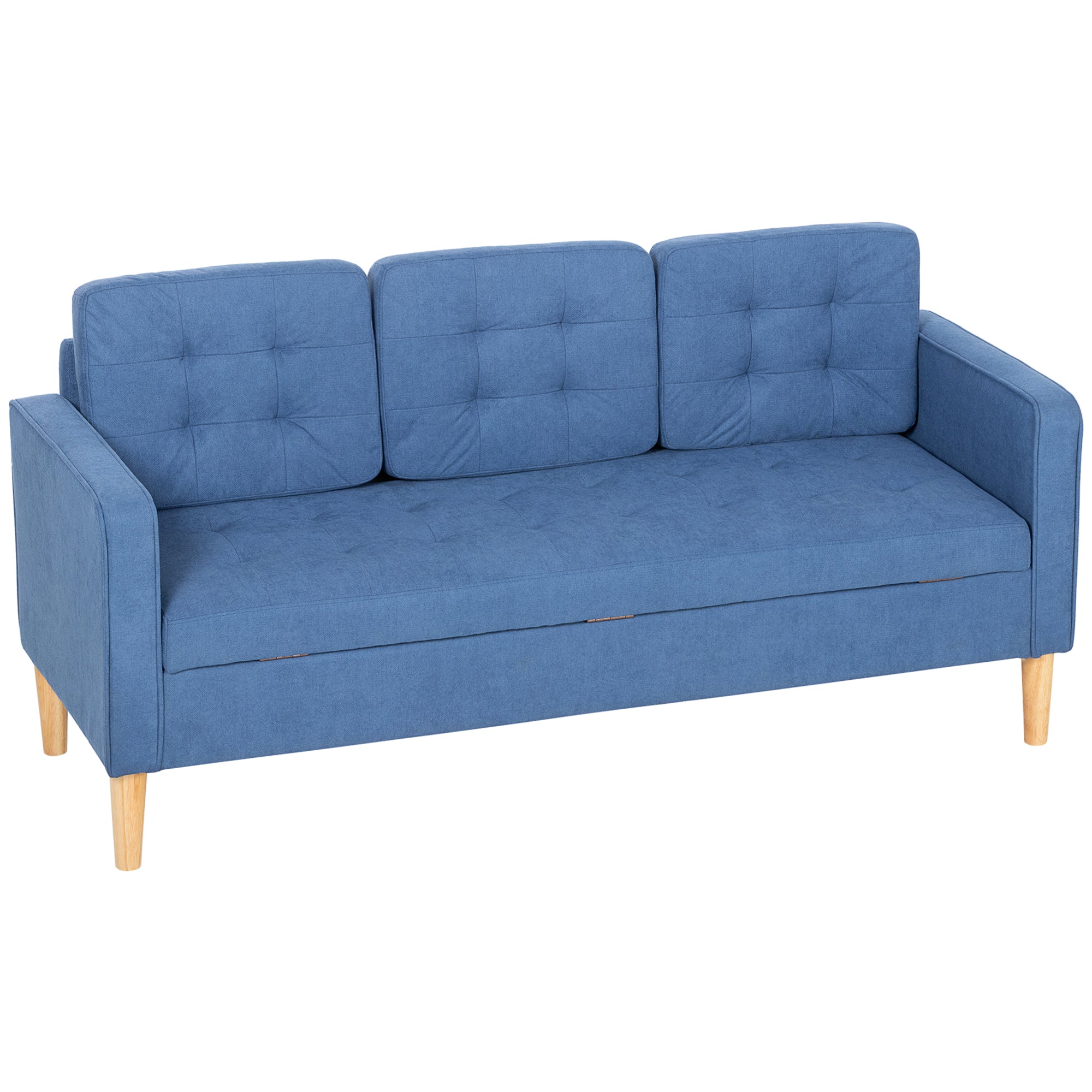 HOMCOM 3 Seater Sofa, 169cm Couch with Hidden Storage, Wood Legs, Blue 
