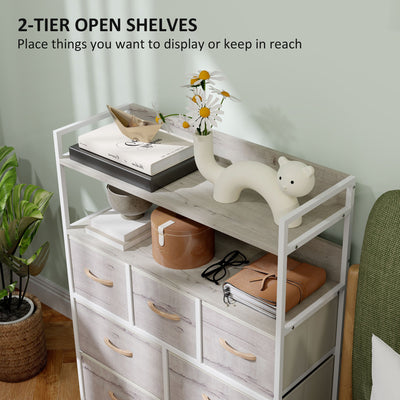 HOMCOM Rustic Chest of Seven Fabric Drawers - Natural Wood Finish 