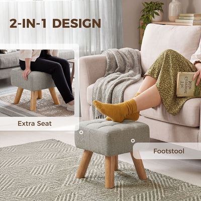 HOMCOM Linen-Look Square Padded Footstool - Light Brown 