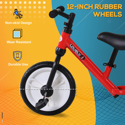 HOMCOM 11 Inch Kids Balance Bike Training Pedal Bicycle W/ Removable Stabilizers EVA Tyres Adjustable Seat Height 2 to 5 Years Gift for Boys Girls Red 