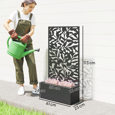 Outsunny Metal Garden Bed with Trellis, Wall Mounted or Freestanding Raised Planter with Privacy Panel, Black 