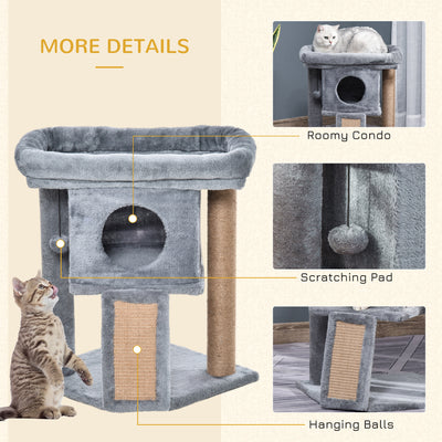 PawHut Cat Tree Tower for Indoor Cats Cat Scratching Post Climbing Activity Centre w/Jute Scratching Pad, Toy Ball, Cat House - Grey 