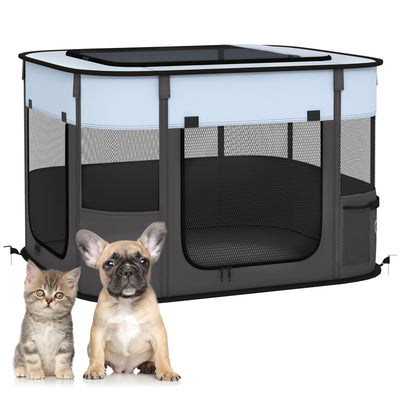 PawHut Foldable Dog Pen with Storage Bag for Indoor/Outdoor Use, Portable Pet playpen, with Ground Stakes - Grey 