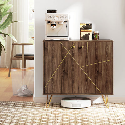 HOMCOM Sideboard Storage Cabinet with Golden Lines, Modern Luxury Living Room Cabinet with Adjustable Shelf, Steel Harpin Legs, Brown 