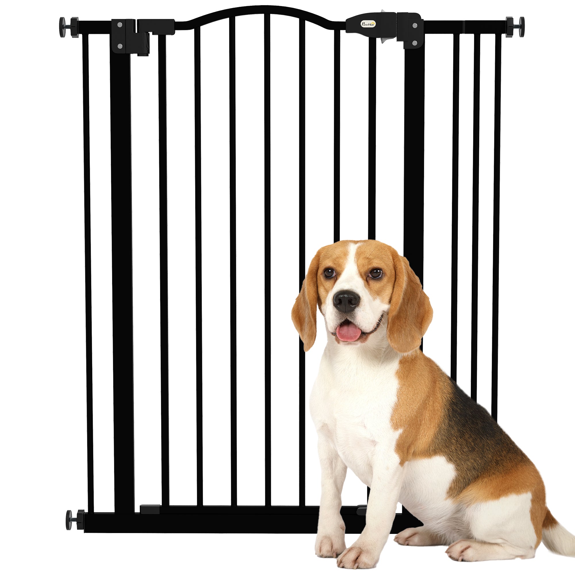 PawHut Metal Pet Safety Gate Dog Gate Folding Fence 74-87cm, Black