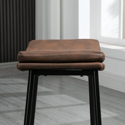 HOMCOM Breakfast Bar Stools Set of 2, Microfibre Upholstered Barstools, Industrial Bar Chairs with Curved Seat and Steel Frame for Dining Room, Kitchen, Brown 