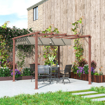 Outsunny 3 x 3 m Retractable Roof Pergola - Natural Wood Finish 