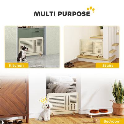 PawHut Freestanding Pet Gate, Portable Dog Barrier Gate with Feet for Small Breeds, 75 x 51 cm, Natural Wood 