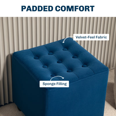 HOMCOM Velvet-Feel Square Ottoman - Blue 