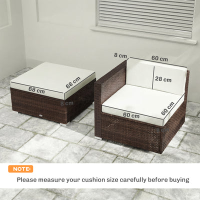 Outsunny 7-Piece Patio Furniture Cushions, Outdoor Loveseat Cushion with Removable Covers for Rattan Furniture, 60x60 cm, Cream 