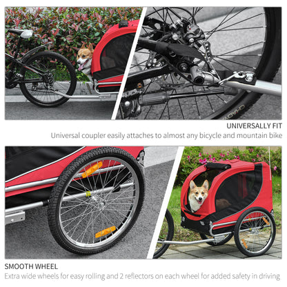 PawHut Steel Dog Bike Trailer Pet Cart Carrier for Bicycle Kit Water Resistant with Hitch Coupler Travel Black and Red 