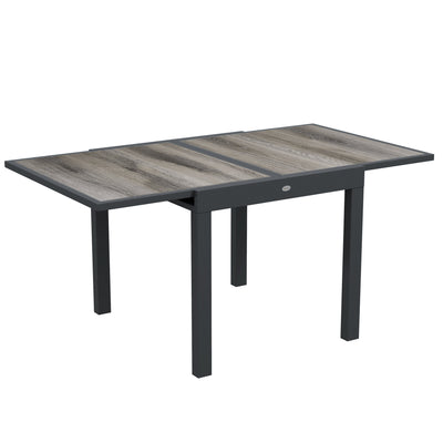 Outsunny Extending Garden Table, Outdoor Dining Table for 6, Aluminium Frame Rectangular Patio Table with Plastic Board Tabletop,80/160L x 80W x 75H cm, Grey 