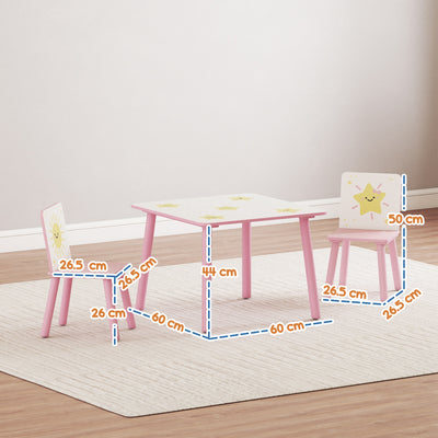 AIYAPLAY 3-Piece Toddler Table and Chair Set, Kids Table with 2 Chairs Set for Bedroom, Nursery, Playroom, Pink 