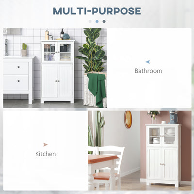 kleankin Bathroom Floor Cabinet, Freestanding Kitchen Cupboard with 2 Drawers, Adjustable Shelves and Tempered Glass Door, Wooden  Storage Unit for Living Room Kitchen Hallway 