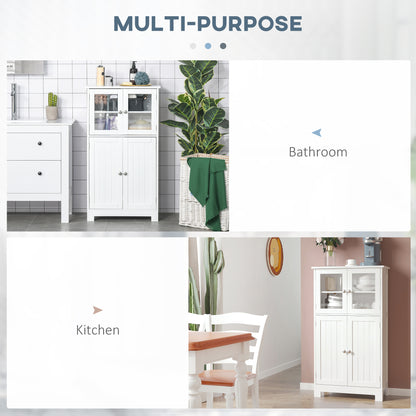 kleankin Bathroom Floor Cabinet, Freestanding Kitchen Cupboard with 2 Drawers, Adjustable Shelves and Tempered Glass Door, Wooden  Storage Unit for Living Room Kitchen Hallway 