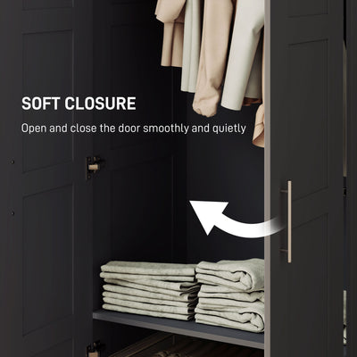 HOMCOM Double Paneled Door Wardrobe, with Shelves - Black 
