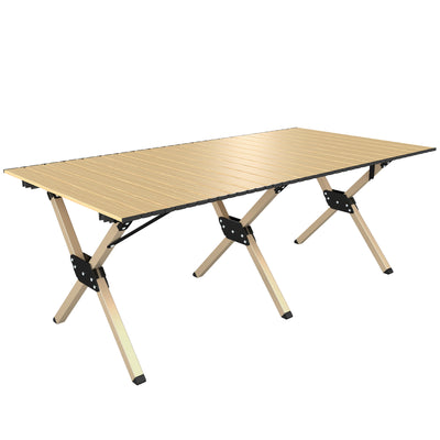 Outsunny 4ft Folding Camping Table, Waterproof Picnic Table with Roll Up Top and Metal Frame, Dark Brown 