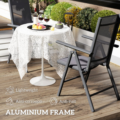 Outsunny Set of 2 Folding Chair, Aluminium Frame Outdoor Camping Chairs with Breathable Mesh Back and Seat, Garden Chair Set with Armrests for Balcony, Dark Grey 