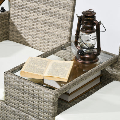 Outsunny Two-Seat Rattan Chair, with Middle Table - Grey 
