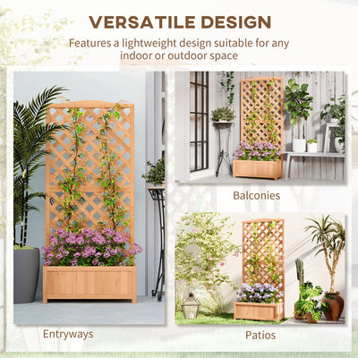 Outsunny Wooden Planter with Trellis, Freestanding Raised Bed for Garden with Lattice, Outdoor Planter Box for Climbing Plants, Vines, Flowers, 76 x 36 x 170 cm, Natural 