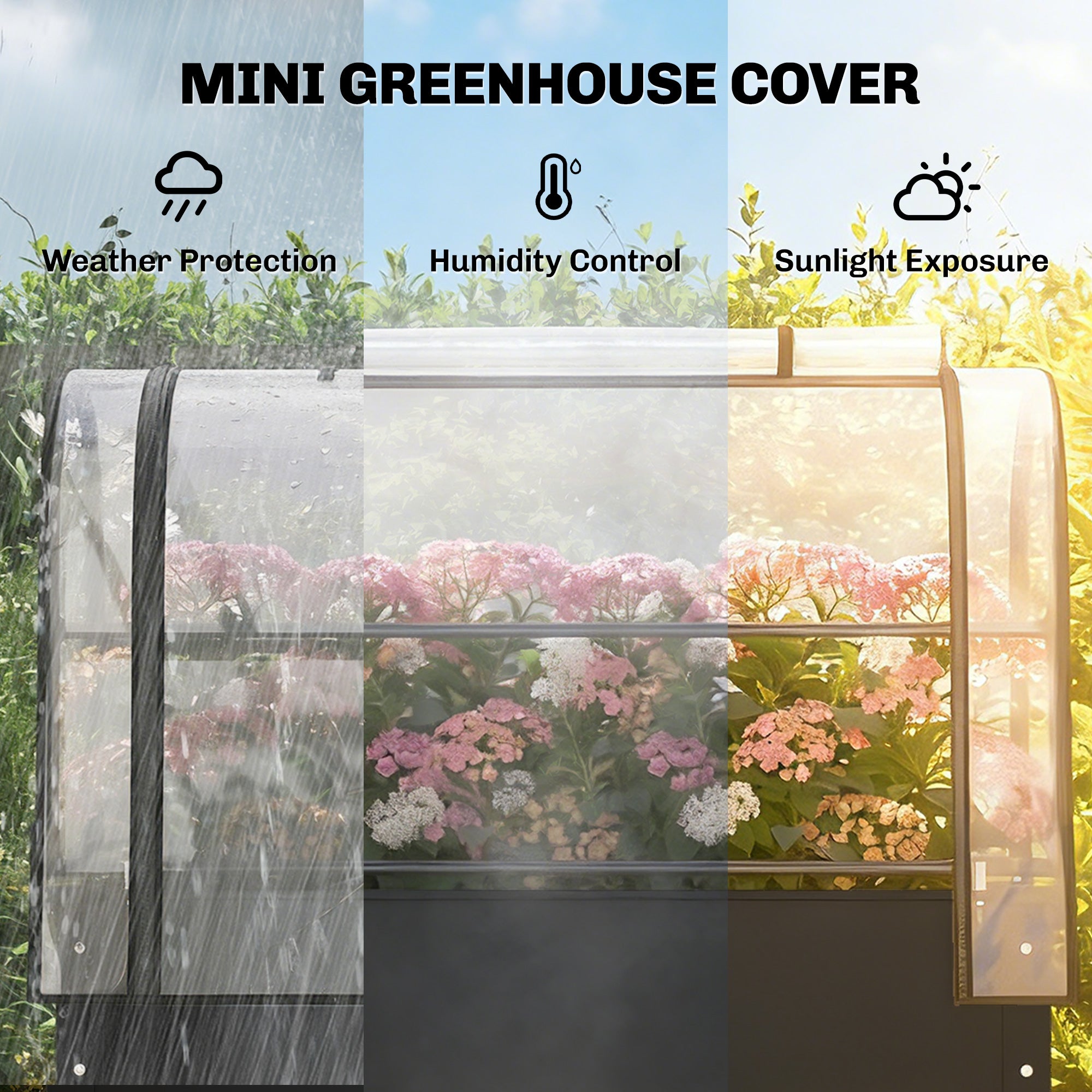 Outsunny Raised Planter with Flip-Up Greenhouse Cover, Metal Raised Garden Bed on Legs with Drainage Hole, Black 