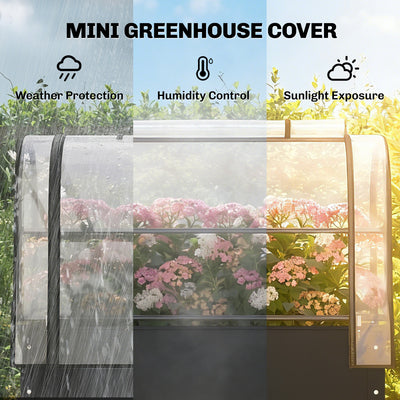 Outsunny Raised Planter with Flip-Up Greenhouse Cover, Metal Raised Garden Bed on Legs with Drainage Hole, Black 