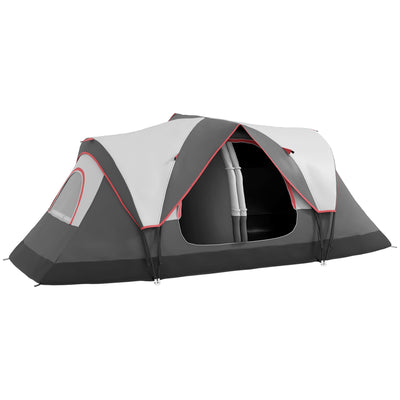 Outsunny Camping Tent for 6-8 Man with 2000mm Waterproof Rainfly and Carry Bag for Fishing Hiking Festival, Grey 