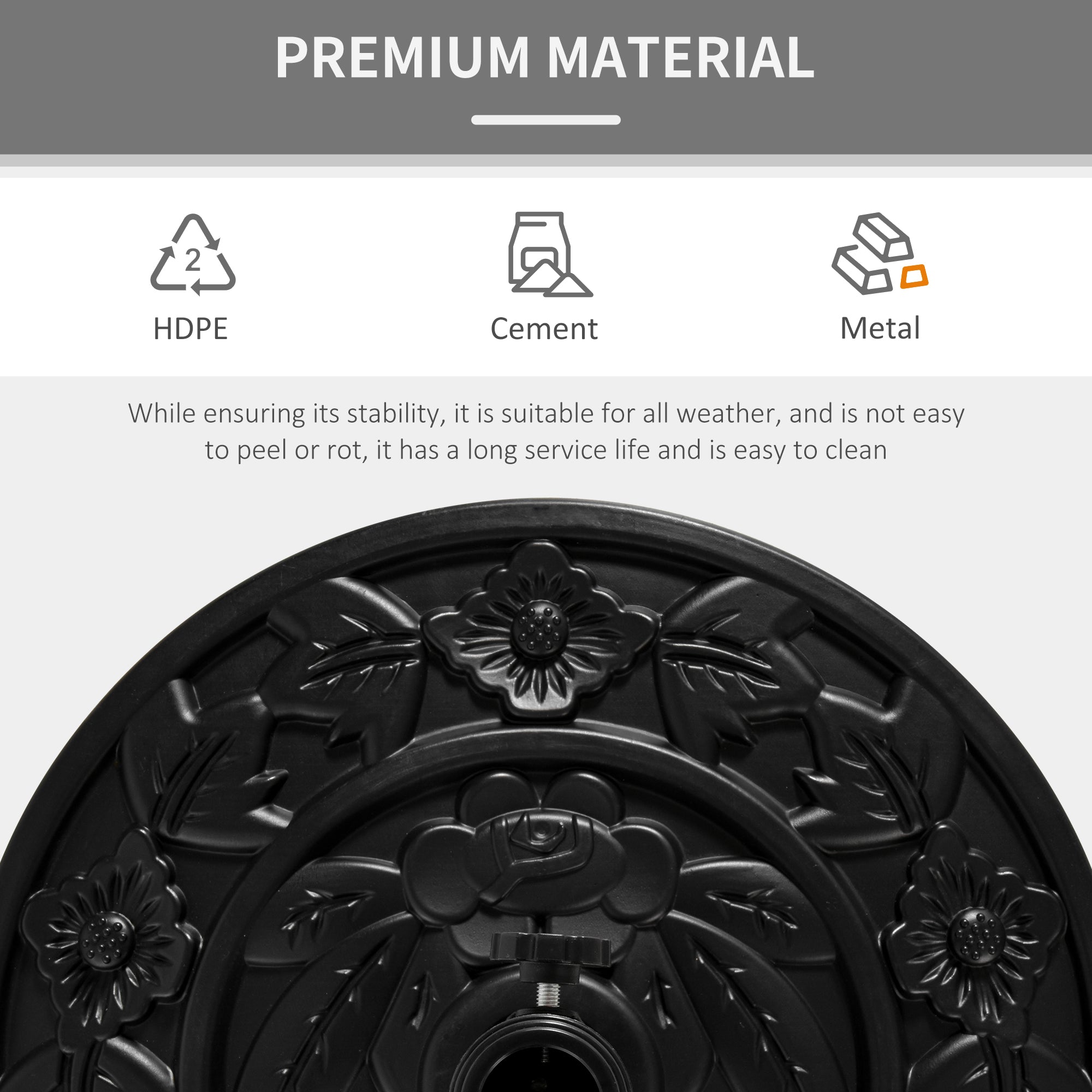 Outsunny 9kg Cement Concrete Half Round Parasol Base Umbrella Stand Garden Outdoor Accessories - Adjustable Coupler Suitable Umbrella Rod: Φ3.5cm, Φ3.8cm, Φ4.8cm 