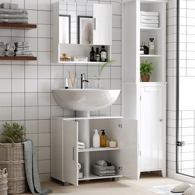 kleankin Bathroom Mirror Cabinet, Wall Mounted Storage Cupboard Organizer with Double Doors and Adjustable Shelf, White 