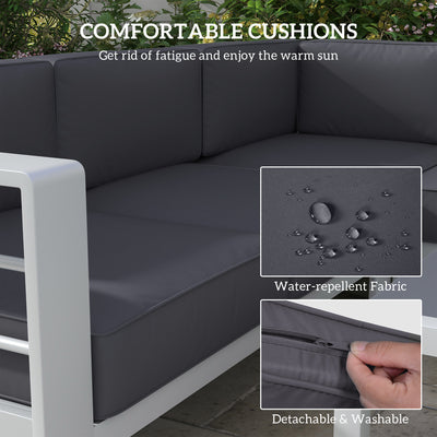 Outsunny Five-Piece Aluminium Garden Sofa Set, with Glass-Top Table - Grey 