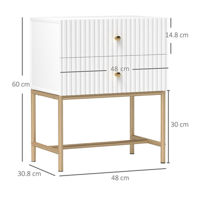 HOMCOM Elegant Two-Drawer Bedside Table - White 