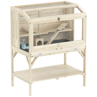 PawHut 2 Tier Wooden Hamster Cage with Shelf and Openable Top 