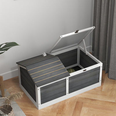 PawHut Wooden Tortoise House, Small Pet Reptile Shelter, with Hide Den and Run - Grey 