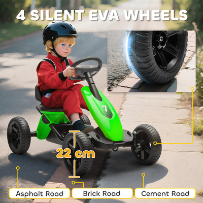 AIYAPLAY Pedal Go Kart for Kids 2-5 Years, with Silent EVA Wheels, Metal Frame, Green 