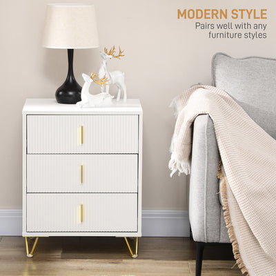 HOMCOM Set of 2 Elegant Chest of Three Drawers - White/Gold-Tone 