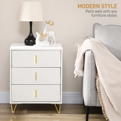 HOMCOM Set of 2 Elegant Chest of Three Drawers - White/Gold-Tone