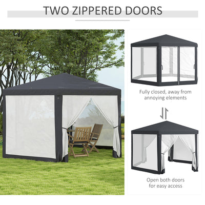 Outsunny 4M Hexagon Gazebo, Netting Party Tent, Patio Canopy Outdoor Event Shelter for Activities, Shade Resistant, Dark Grey 